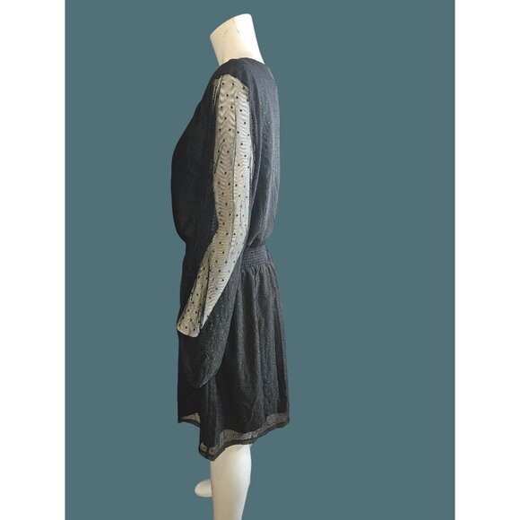 Danielrainn Black V Neck Polka Dot Sheer Long Sleeve Dress Women Large - Picture 7 of 11